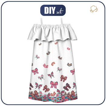 Sukienka hiszpanka (LILI) - MOTYLE (wzór 1 różowy) / biały - zestaw do uszycia