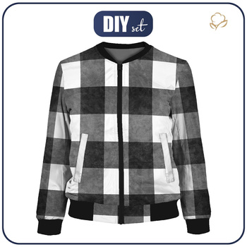 BOMBERKA DAMSKA (KAMA) - DUŻA KRATA / czarno-biały - zestaw do uszycia