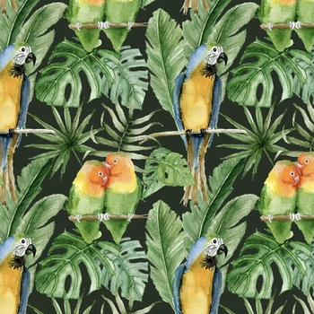 PAPUGI WZ. 2 / czarny (JUNGLE/ MONSTERA)