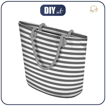 NÁKUPNÍ TAŠKA - PRUHY / šedá - Sada šití