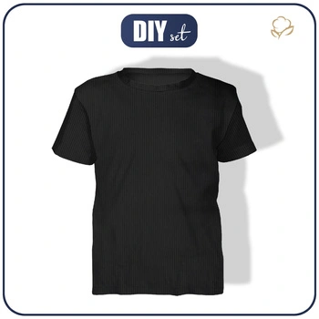 DIY sada – Dětské tričko z bavlněného úpletu RIB JERSEY - BLACK