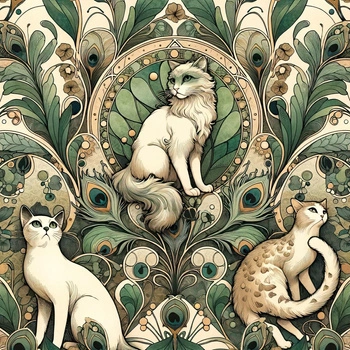 ART NOUVEAU CATS & FLOWERS VZ. 1