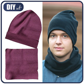 Mütze und Loop - Burgundy (RIB Jersey) - DIY Set 