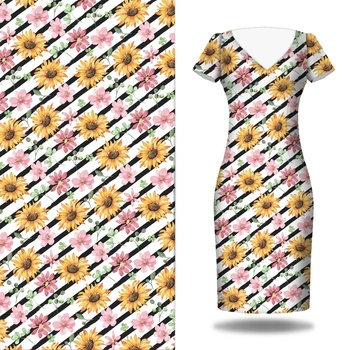 SONNENBLUMEN / Streifen - Kleid-Panel (Sunflower)