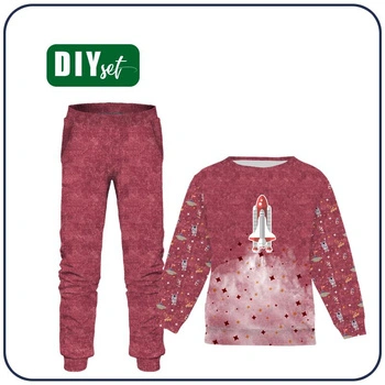Jogginganzug für Kinder (MILAN) - RAUMSCHIFF (WELTRAUMEXPEDITION) / ACID WASH DUNKELROT - Sommersweat (86/92)