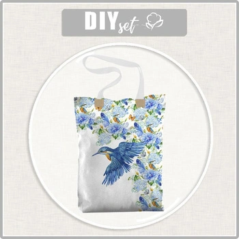 SHOPPER TASCHE - EISVÖGEL UND FLIEDER (EISVÖGEL AUF DER WIESE) / weiß - Nähset