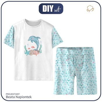 CHILDREN'S PAJAMAS "ADA" - DOLPHIN / triangles - Bamboo Single Jersey with elastan (110/116)