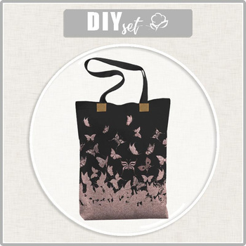 SHOPPER BAG - BUTTERFLIES MIX PAT. 5 (GLITTER BUTTERFLIES) - Waterproof woven fabric - sewing set