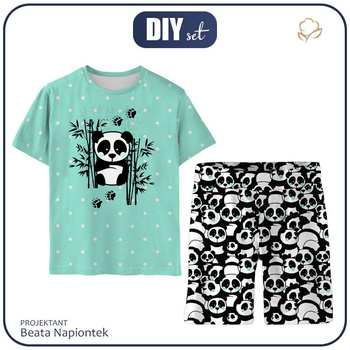 CHILDREN'S PAJAMAS "ADA" - PANDA / mint - Bamboo Single Jersey with elastan (122/128)