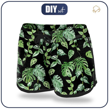 Women’s boardshorts - ROPICAL LEAVES MIX pat. 2 / black (JUNGLE) L