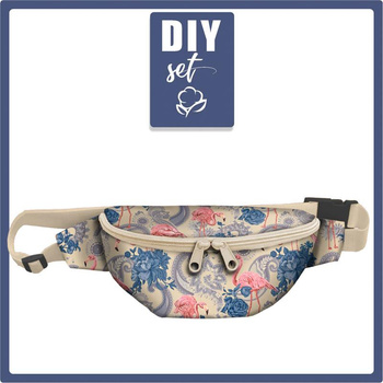 HIP BAG - FLAMINGOS AND ROSES (beige) - small