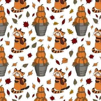 RED PANDAS AND PUMPKIN SNOWMEN / white (RED PANDA’S AUTUMN)