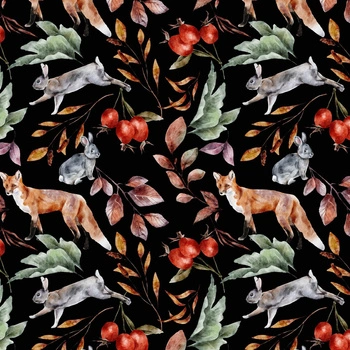 FOREST ANIMALS PAT. 2 / BLACK (COLORFUL AUTUMN)