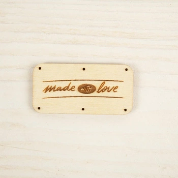 Wooden label rectangular - MADE WITH LOVE / PAT. 1