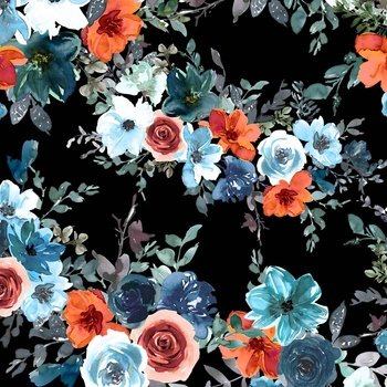 WATER-COLOR FLOWERS pat. 2 / black