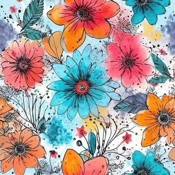 WATER-COLOR FLOWERS pat. 5- single jersey with elastane ITY