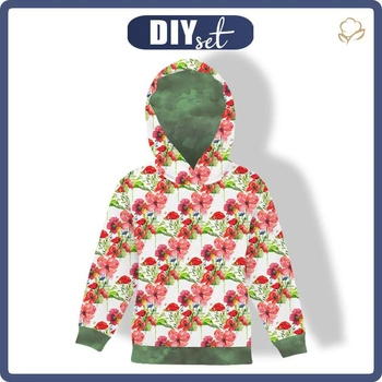 KID'S HOODIE (ALEX) - POPPIES PAT. 2 (IN THE MEADOW) - looped knit fabric (110/116)