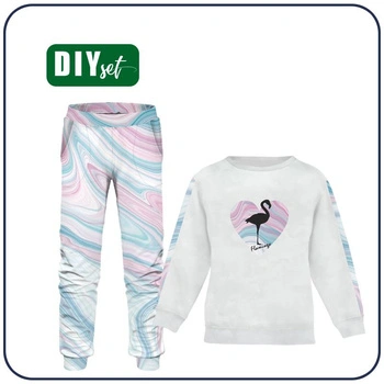 Children's tracksuit (MILAN) - FLAMINGO / WATERCOLOR - looped knit fabric (110/116)