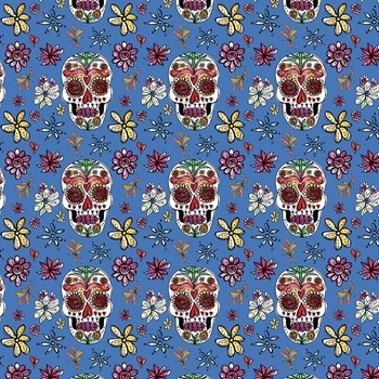 SKULLS pat. 2 / blue (DIA DE LOS MUERTOS)