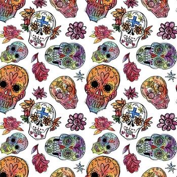 SKULLS pat. 3 / white (DIA DE LOS MUERTOS)